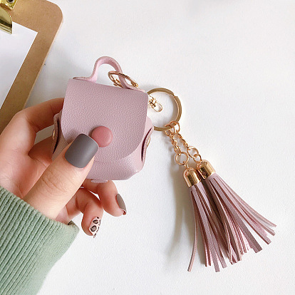 Imitation Leather Wireless Earbud Carrying Case, Earphone Storage Pouch, with Keychain & Tassel, Handbag Shape