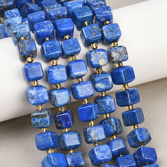 Нитки бусины из натурального ляписа-лазури, кубические, с бисером