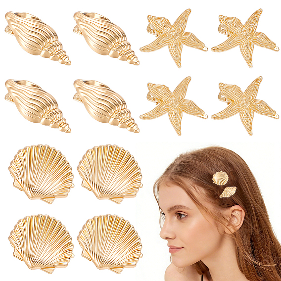 12Pcs 3 Styles Zinc Alloy Alligator Hair Clips, Golden