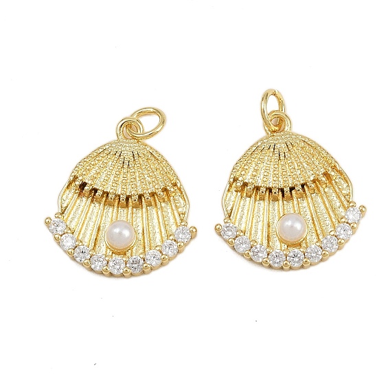 Латунные микро проложить кубического циркония подвески, формы раковины, с абс пластмассовой имитационной жемчужиной, с целью перехода в кольце