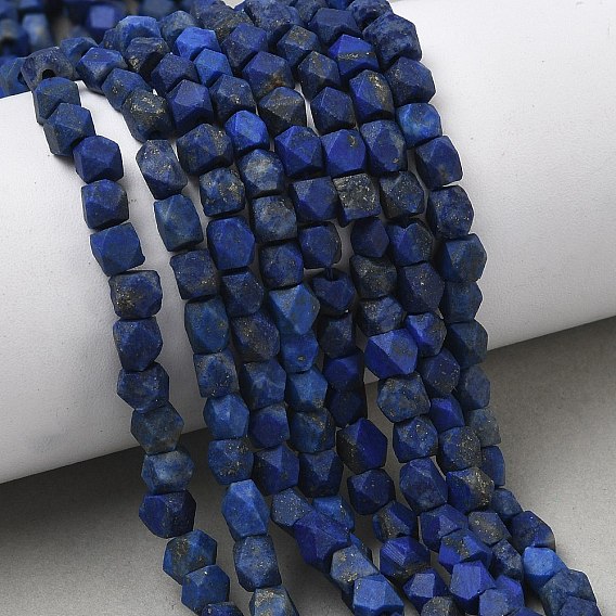 Нити из натуральных бусин афганского лазурита, граненые, кубические