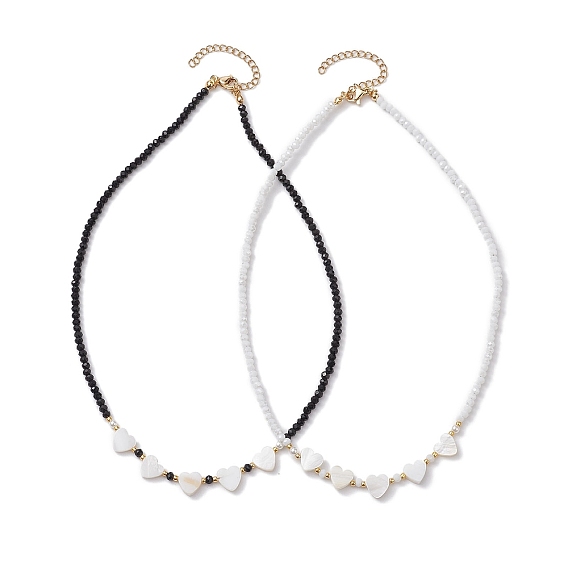 Glass Beads Necklaces, Natural Freshwater Shell Heart Pendant Necklaces