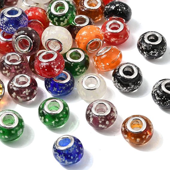 Светятся в темноте ручной светящийся стиль лампворк большое отверстие европейских бисера, с латунными сердечниками с серебряным покрытием, рондель, 14x9~10 мм, отверстие : 5 мм