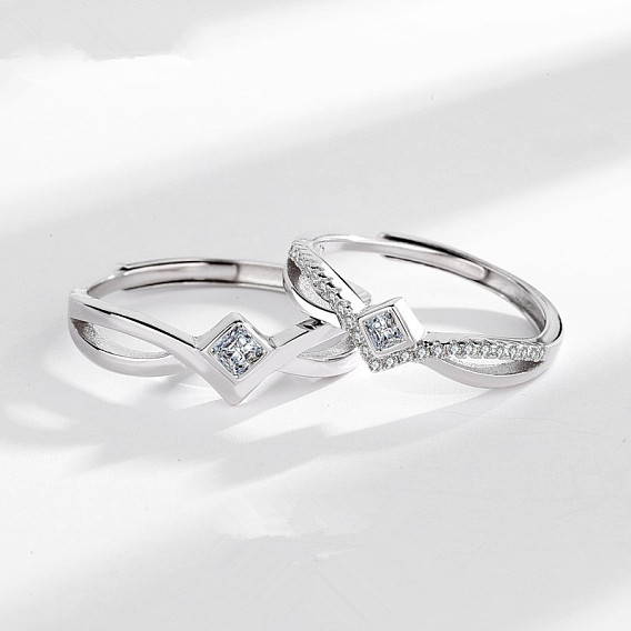 Регулируемые кольца-манжеты из латуни с кубическим цирконием для пары., ромб