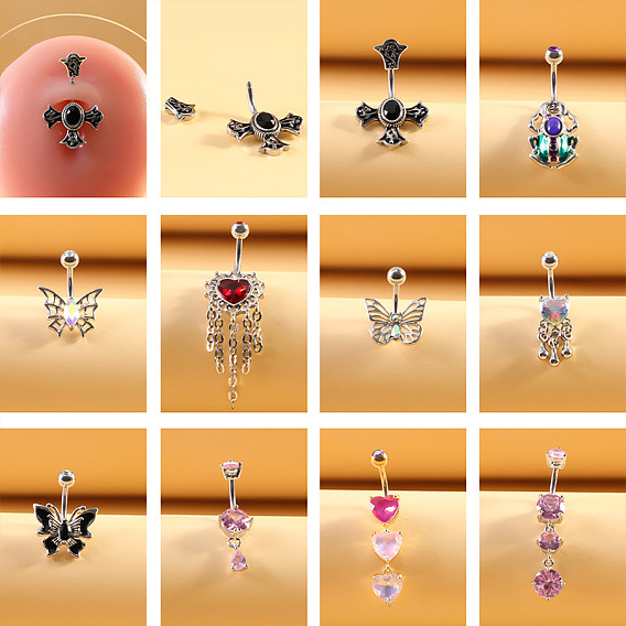 316l хирургическая нержавеющая сталь кубический цирконий изогнутые штанги живот кольца, цвет нержавеющей стали