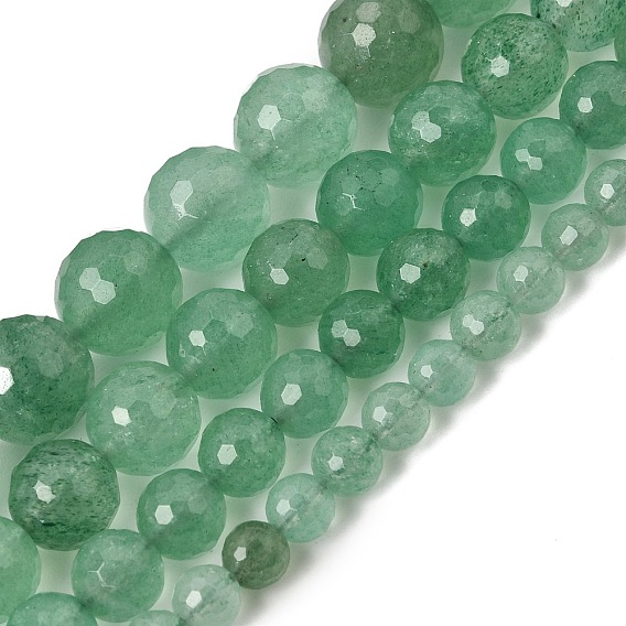 Natural Green Strawberry Quartz Beads Strands, Faceted(128 Facets), Round