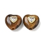 Natural Tiger Eye Beads, Heart, with Brass Micro Pave Clar Cubic Zirconia Findings, Golden