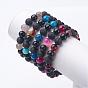 Natural Agate Stretch Bracelets, with Obsidian and Lava Rock, Round