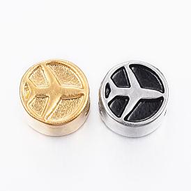 Ионное покрытие (ip) 304 нержавеющая сталь европейские бусины настройки эмали, бусины с большим отверстием, плоский круглый с плоскостью