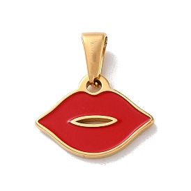 PVD Vacuum Plating 304 Stainless Steel Pendants, with Enamel, Golden, Lip Charm