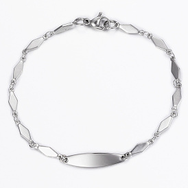 304 Stainless Steel ID Bracelets, with Lobster Claw Clasps, Rhombus