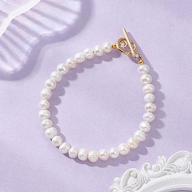 Женские браслеты из бисера из натурального культивированного пресноводного жемчуга, с 304 из нержавеющей стали тумблеров застежками, реальный 18 k позолоченный