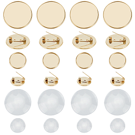 Набор для самостоятельного изготовления броши-купола, включая плоские круглые 304 фурнитура для броши из нержавеющей стали, Кабошоны из стекла