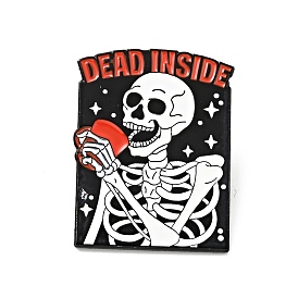 Скелет с чашкой хэллоуин эмалированная булавка, Слово «мертвый внутри» из сплава для рюкзака с одеждой, электрофорез черный