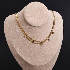 304 двухслойные ожерелья из нержавеющей стали со стразами, цветок нагрудник ожерелья, ионное покрытие (ip)