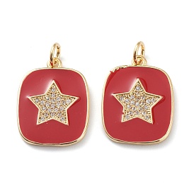 Latón micro pavimenta claro colgantes de circonio cúbico, con esmalte rojo, larga duración plateado, con anillos de salto, rectángulo con la estrella