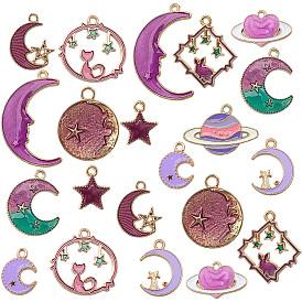 24Pcs 12 Styles Alloy Enamel Pendants, Light Gold