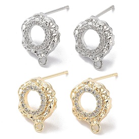 Brass Micro Pave Cubic Zirconia Stud Earring Findings, Annulus