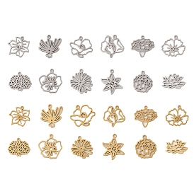 304 Stainless Steel Pendants, Laser Cut, Hollow Birth Flower Charm