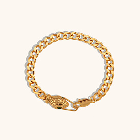 Bracelet tête de serpent à maillons cubains vintage pour femmes - acier inoxydable 18k bijoux plaqués or
