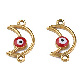 304 Stainless Steel Enamel Connector Charms, Moon with Evil Eye