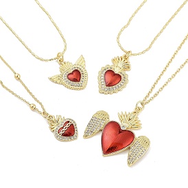 Brass Micro Pave Clear Cubic Zirconia Pendant Necklaces, Heart