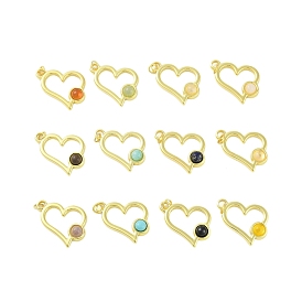 Mixed Gemstone Pendants, 304 Stainless Steel Heart Charms with Jump Rings, Real 18K Gold Plated