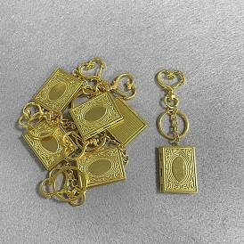 6 Stück Messing-Medaillon-Anhänger-Schlüsselanhänger, Rechteck, mit Eisenringen