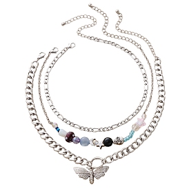 3шт 3 набор ожерелий с подвеской в виде пчелы из сплава, figaro chains Составные ожерелья с черепом из бисера для женщин