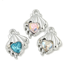 UV Plating Alloy with Rhinestone Pendants, Cadmium Free & Lead Free, Platinum, Shell Shape with Heart