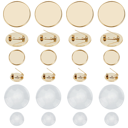 Набор для самостоятельного изготовления броши-купола, включая плоские круглые 304 фурнитура для броши из нержавеющей стали, Кабошоны из стекла