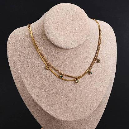 304 двухслойные ожерелья из нержавеющей стали со стразами, цветок нагрудник ожерелья, ионное покрытие (ip)