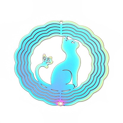 201 нержавеющая сталь 3 вращающийся подвесной ветряной спиннер, для украшения сада внутри и снаружи помещения, цветок с полым котом