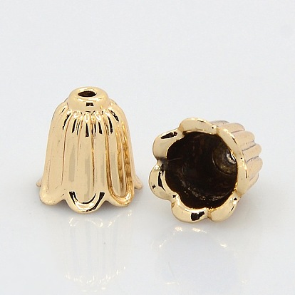 Alloy Bead Caps, Long-Lasting Plated, 7-Petal, Flower, 11x10mm, Hole: 2mm, Inner Diameter: 8mm