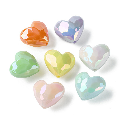 UV Plating Opaque Acrylic Beads, Iridescent, Faceted, Heart