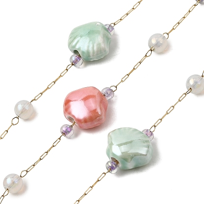 Фарфоровые цепочки ручной работы в форме ракушек, пайки, с 316 цепями из нержавеющей стали, катушкой и стеклом, ионное покрытие (ip)