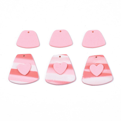 Handmade Polymer Clay Pendants, Trapezoid with Heart & Trapezoid