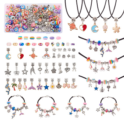 Diy diy набор для изготовления европейских ювелирных изделий, включая европейские бусины из смолы и эмали из сплава, подвески из сплава, кролик и русалка и цветок и зонтик и лист