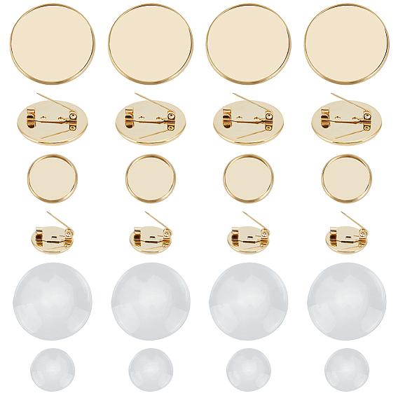 Набор для самостоятельного изготовления броши-купола, включая плоские круглые 304 фурнитура для броши из нержавеющей стали, Кабошоны из стекла