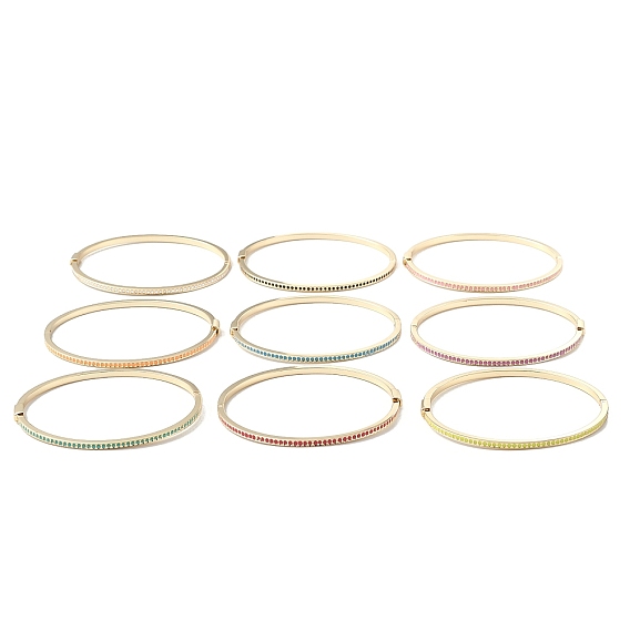 Brass Enamel Hinged Bangle for Women Men, Real 18K Gold Plated