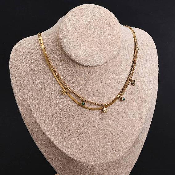 304 двухслойные ожерелья из нержавеющей стали со стразами, цветок нагрудник ожерелья, ионное покрытие (ip)