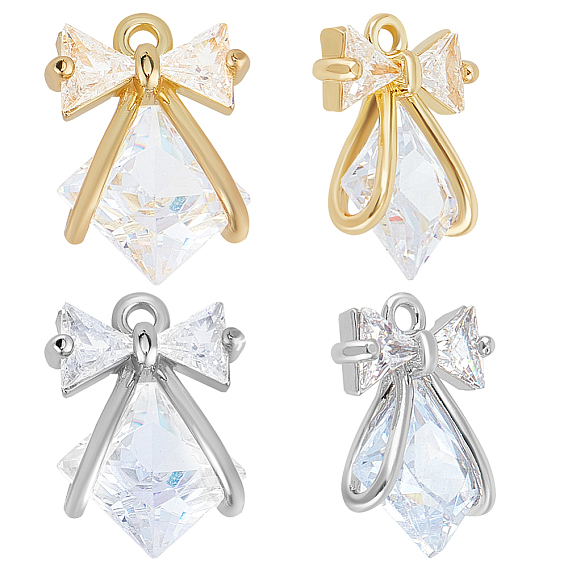 12шт. 2 цвета латунь с подвесками из прозрачного кубического циркония, бантом