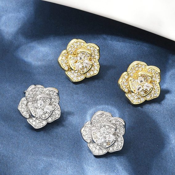 Серьги-гвоздики из латуни с микро-паве и прозрачным фианитом, долговечный, без кадмия и без свинца, стойки покрытие