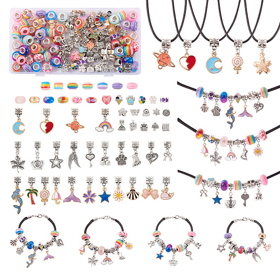 Diy diy набор для изготовления европейских ювелирных изделий, включая европейские бусины из смолы и эмали из сплава, подвески из сплава, кролик и русалка и цветок и зонтик и лист