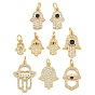 Micro latón allanan colgantes cúbicos del zirconia, encantos de mano hamsa, chapado en rack, larga duración plateado, sin plomo y cadmio, real 18 k chapado en oro