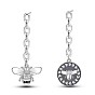 925 Sterling Silver Asymmetrical Earrings, Dangle Stud Earrings, with Cable Chain, Bee