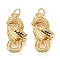 Brass Micro Pave Black Cubic Zirconia Pendants, with Jump Rings, Long-Lasting Plated, Dragon Shape