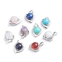 Gemstone Pendants, with Platinum Plated Brass Settings and Crystal Rhinestone, Heart