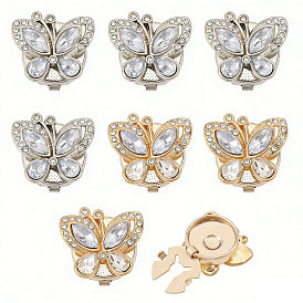 8Pcs 2 Colors Zinc Alloy Cufflinks, with Rhinestone, Butterfly