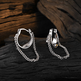 Минималистичные женские серьги-кольца из стерлингового серебра с геометрическим рисунком и гладкой цепочкой